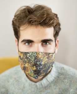 Men's cotton face mask in mustard & green.