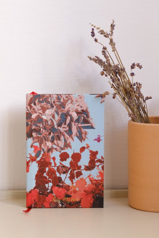 Red & sky blue notebook with flowers